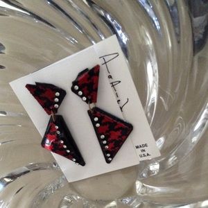 HOUNDSTOOTH FABRIC red/black handmade earrings